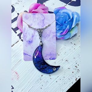 Handmade, polymer, clay crescent, moon, necklace